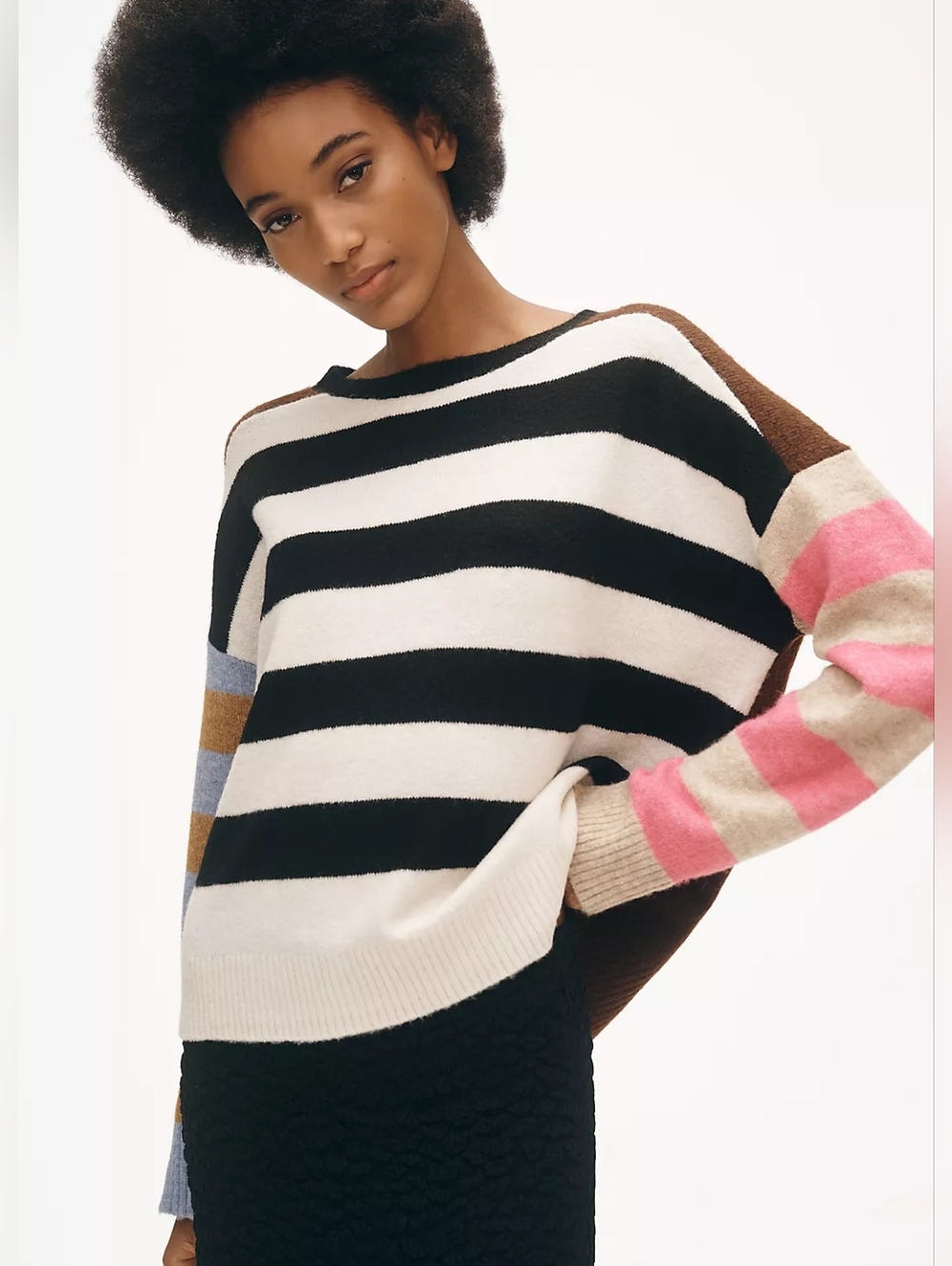 By Anthropologie Striped Multicolor Crewneck Oversized Sweater Women's Small